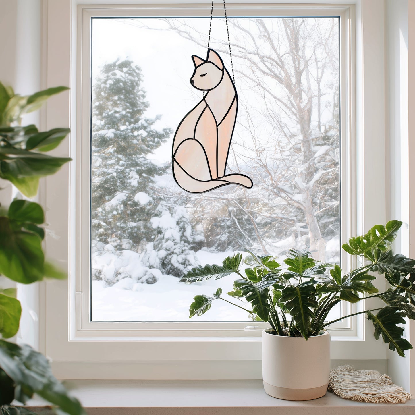 Graceful Cat Stained Glass Pattern and PNG