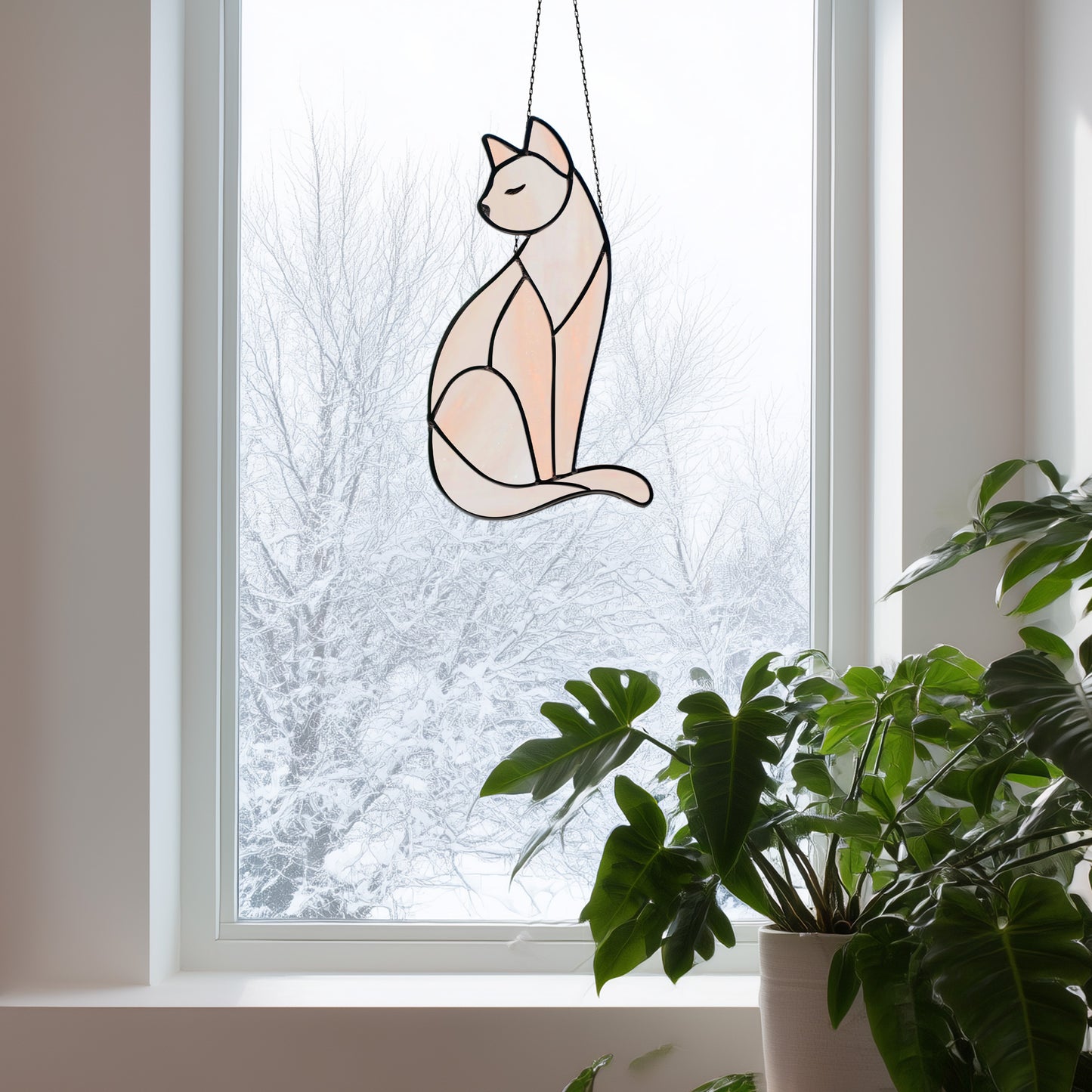 Graceful Cat Stained Glass Pattern and PNG