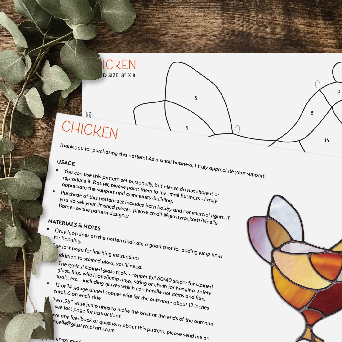 Chicken Stained Glass Pattern and PNG