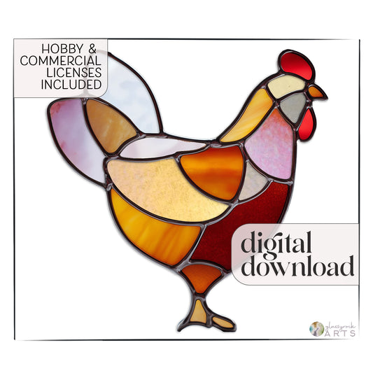 Chicken Stained Glass Pattern and PNG