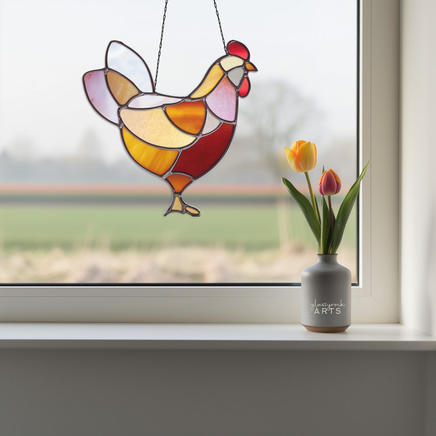 Chicken Stained Glass Pattern and PNG