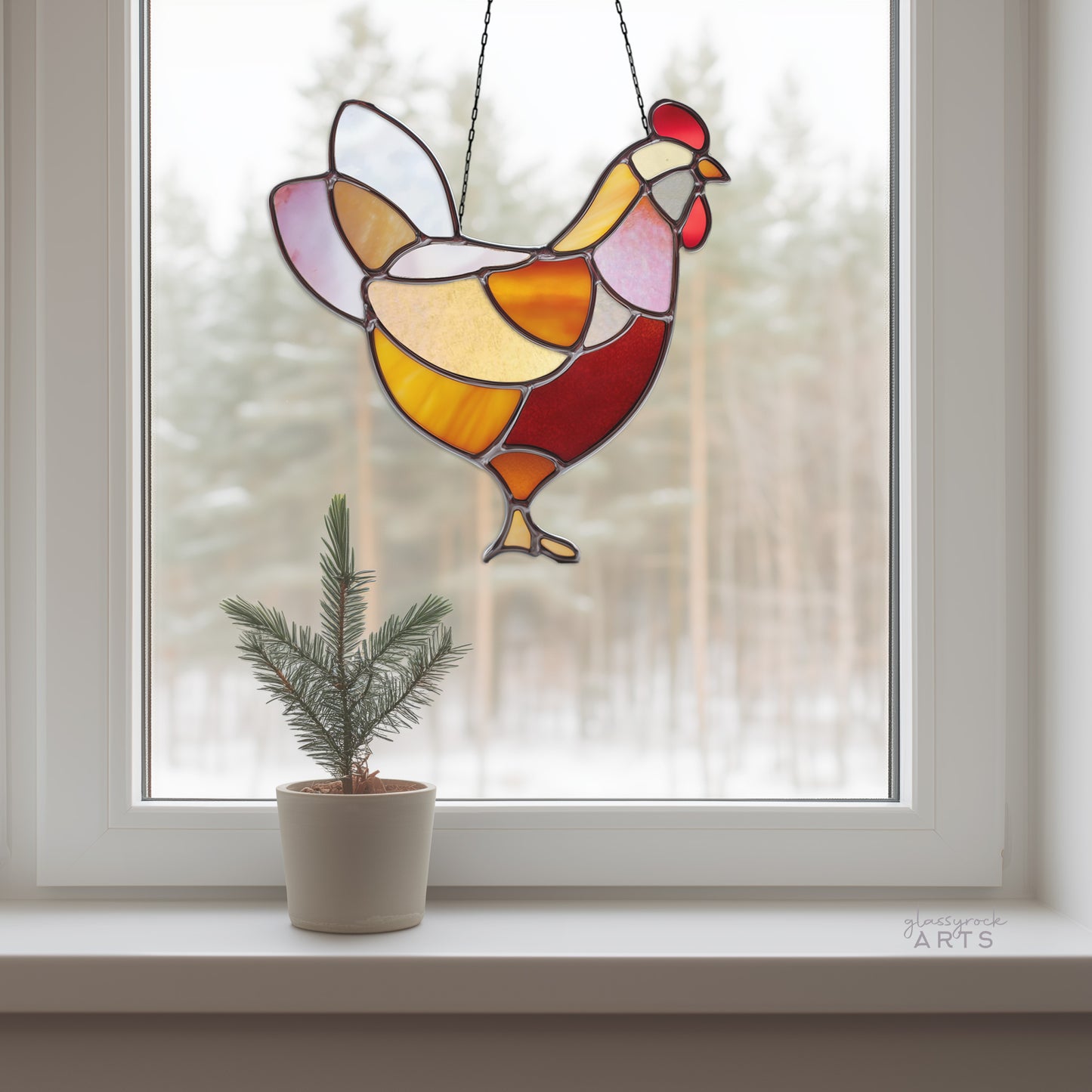 Chicken Stained Glass Pattern and PNG