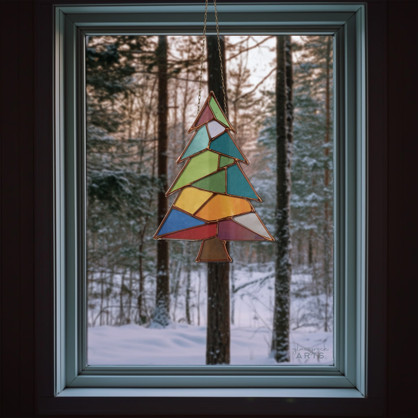 Patchwork Christmas Tree Stained Glass Pattern and PNG