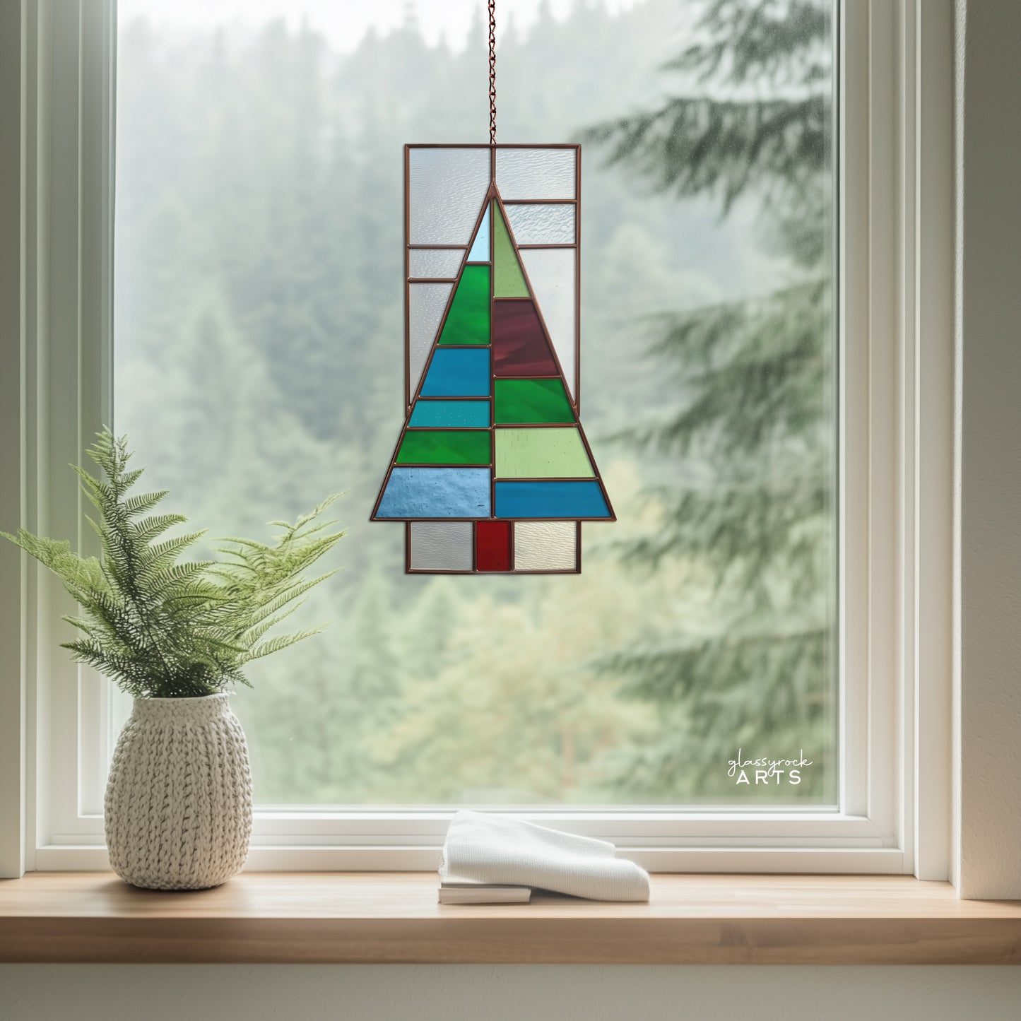 Christmas Tree Panel Stained Glass Pattern and PNG