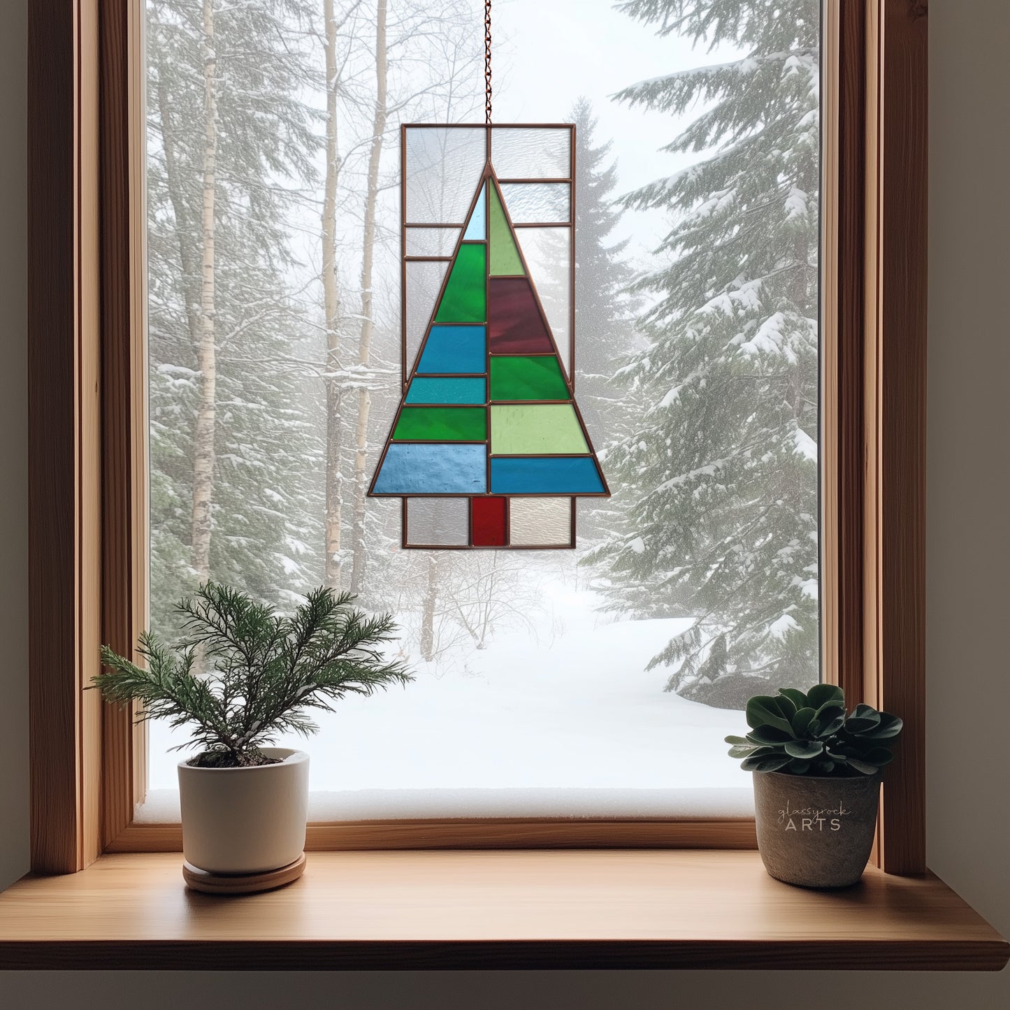 Christmas Tree Panel Stained Glass Pattern and PNG