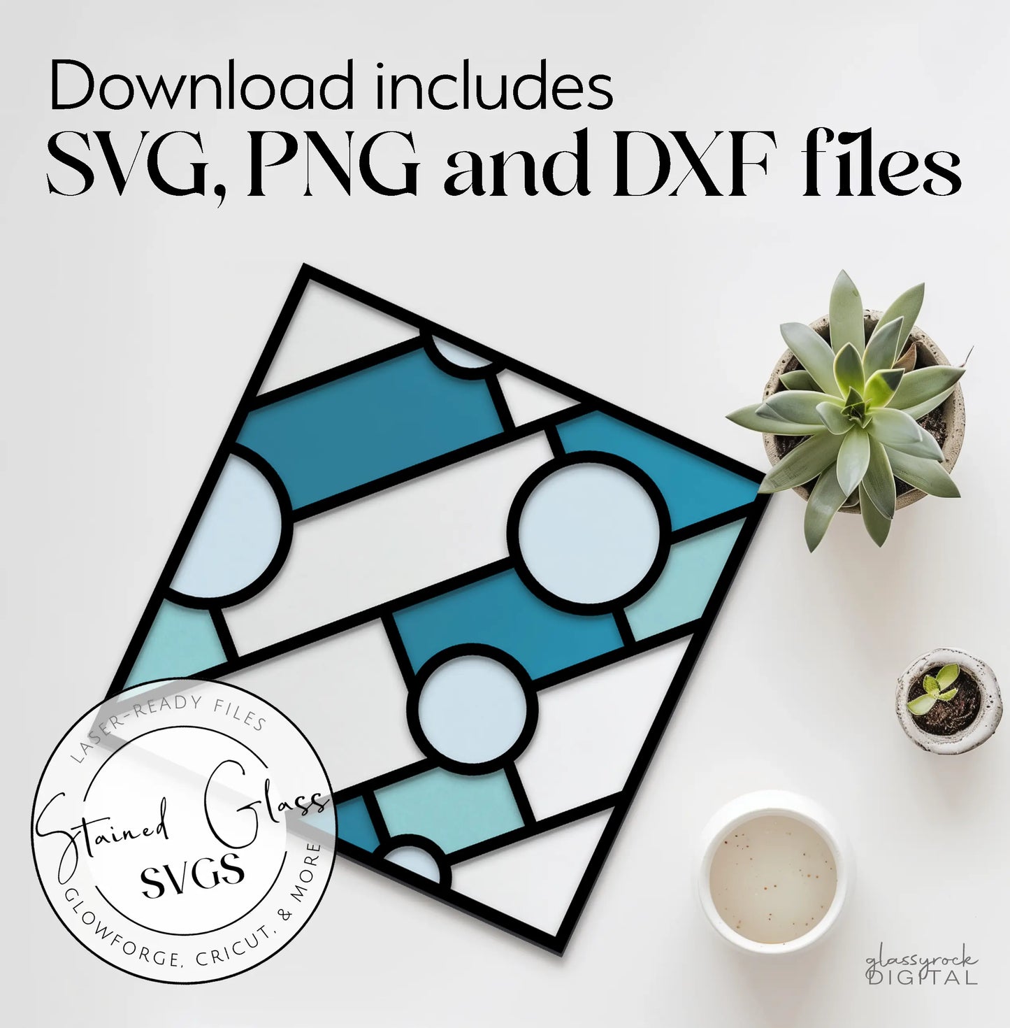 A picture of the Square Geo Suncatcher SVGs from GlassyRock Arts.