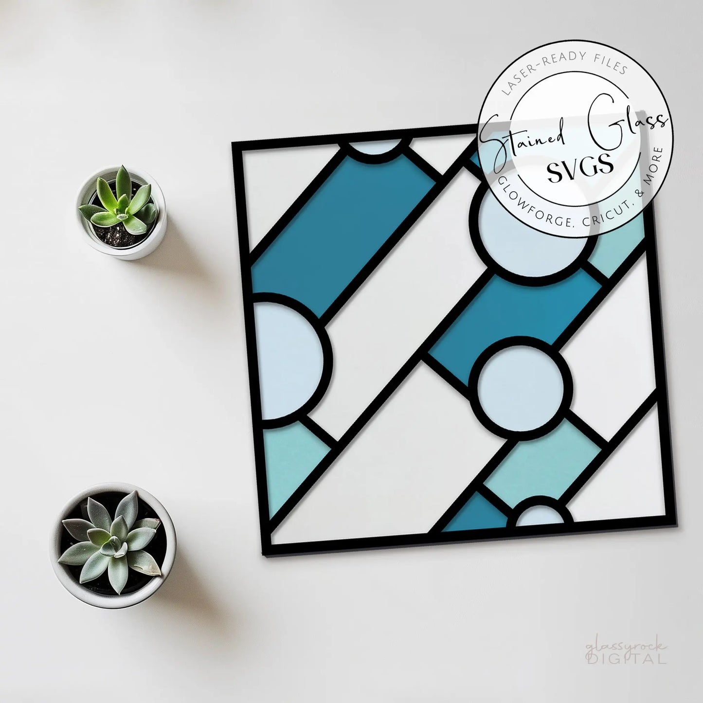 A picture of the Square Geo Suncatcher SVGs from GlassyRock Arts.