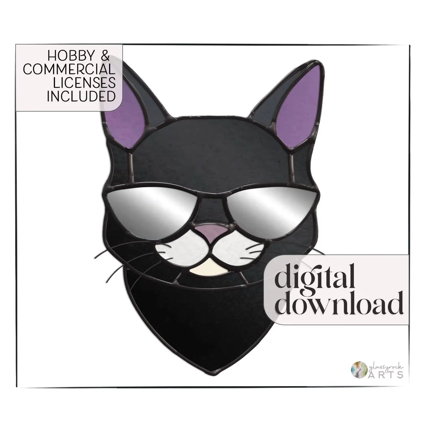 A picture of the Cool Cat with Sunglasses Stained Glass Pattern from GlassyRock Arts.