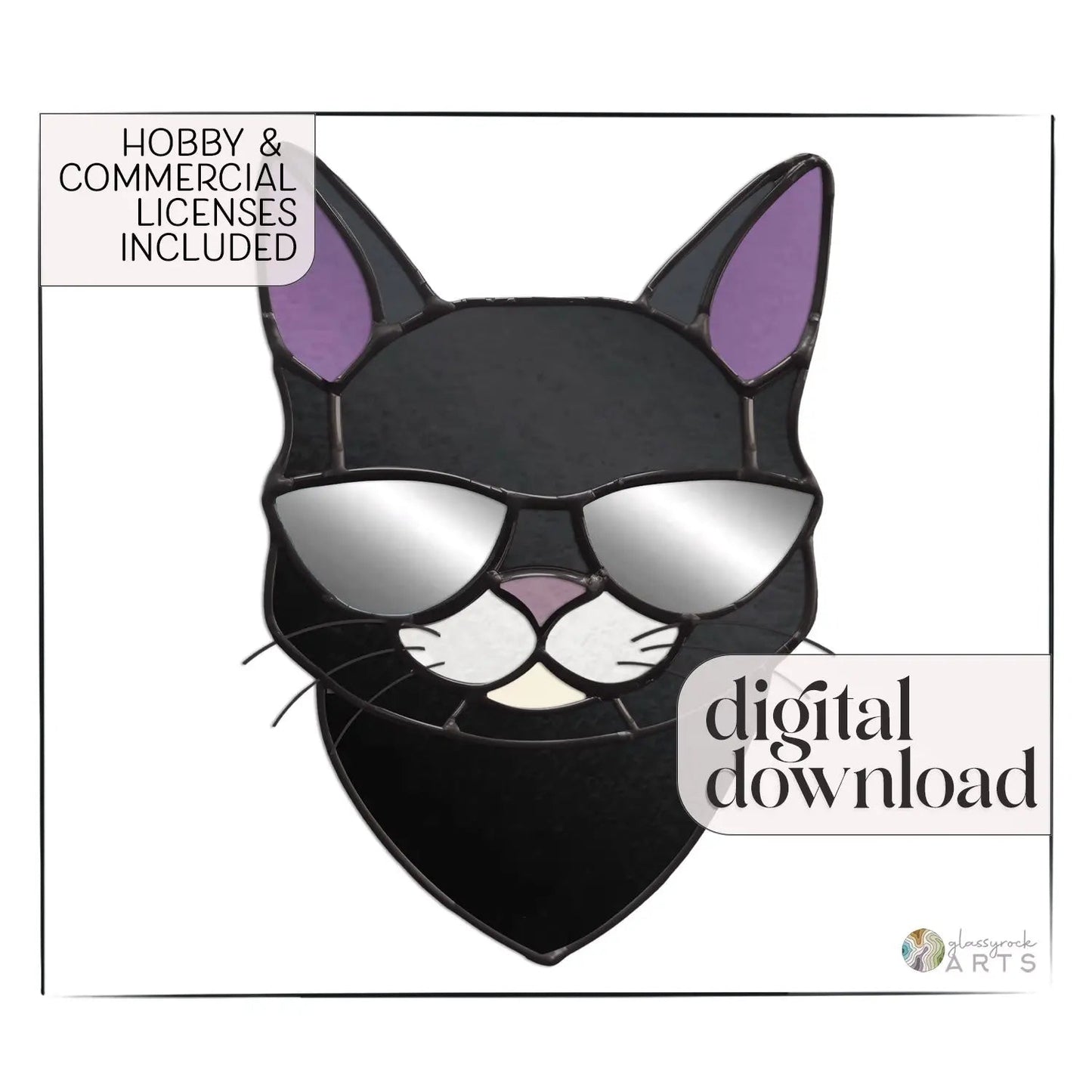 Cool Cat with Sunglasses Stained Glass Pattern