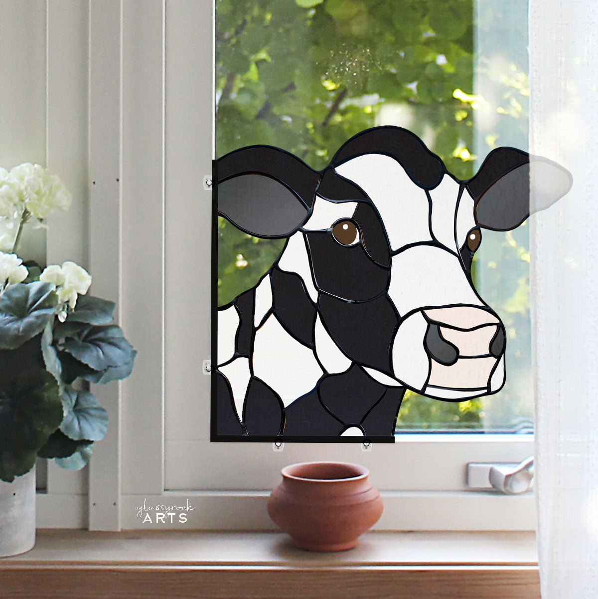 Cow Buddy Stained Glass Pattern - Crafting Patterns & Molds, from GlassyRock Arts