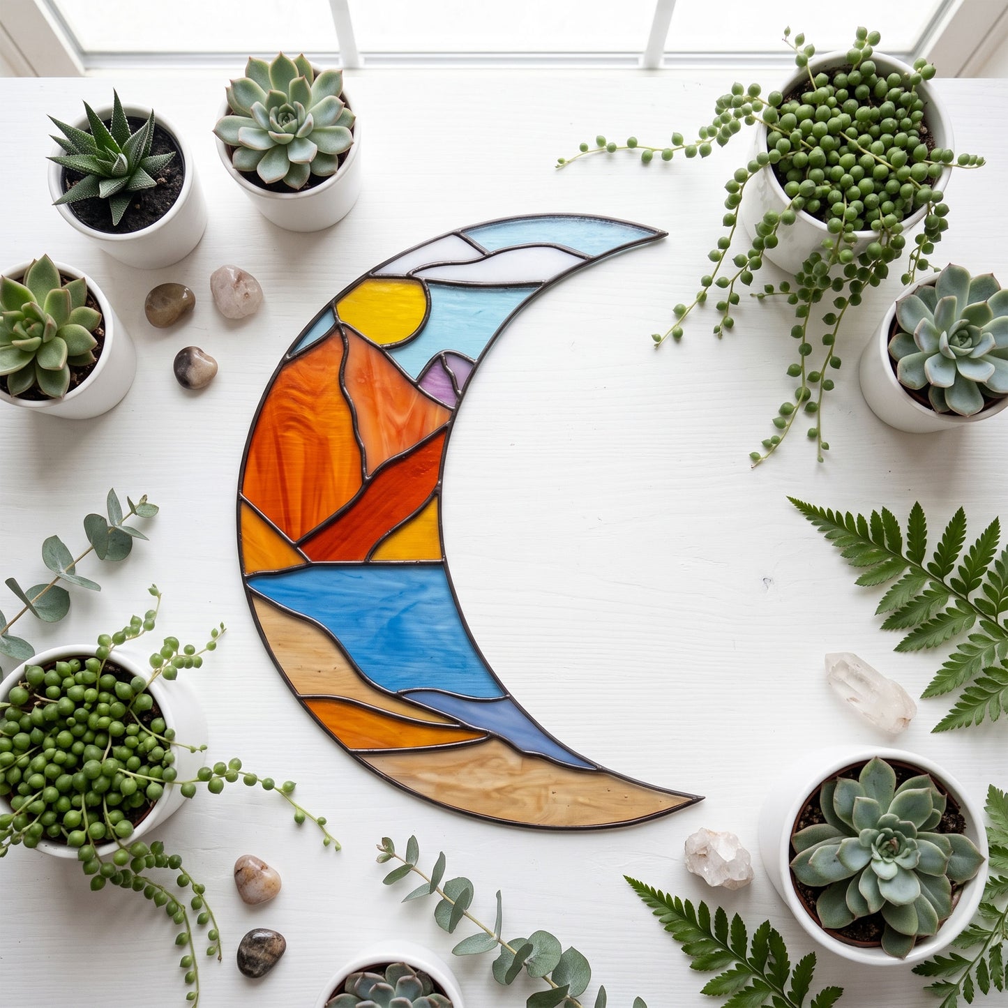 Landscape Crescent Moon Stained Glass Pattern