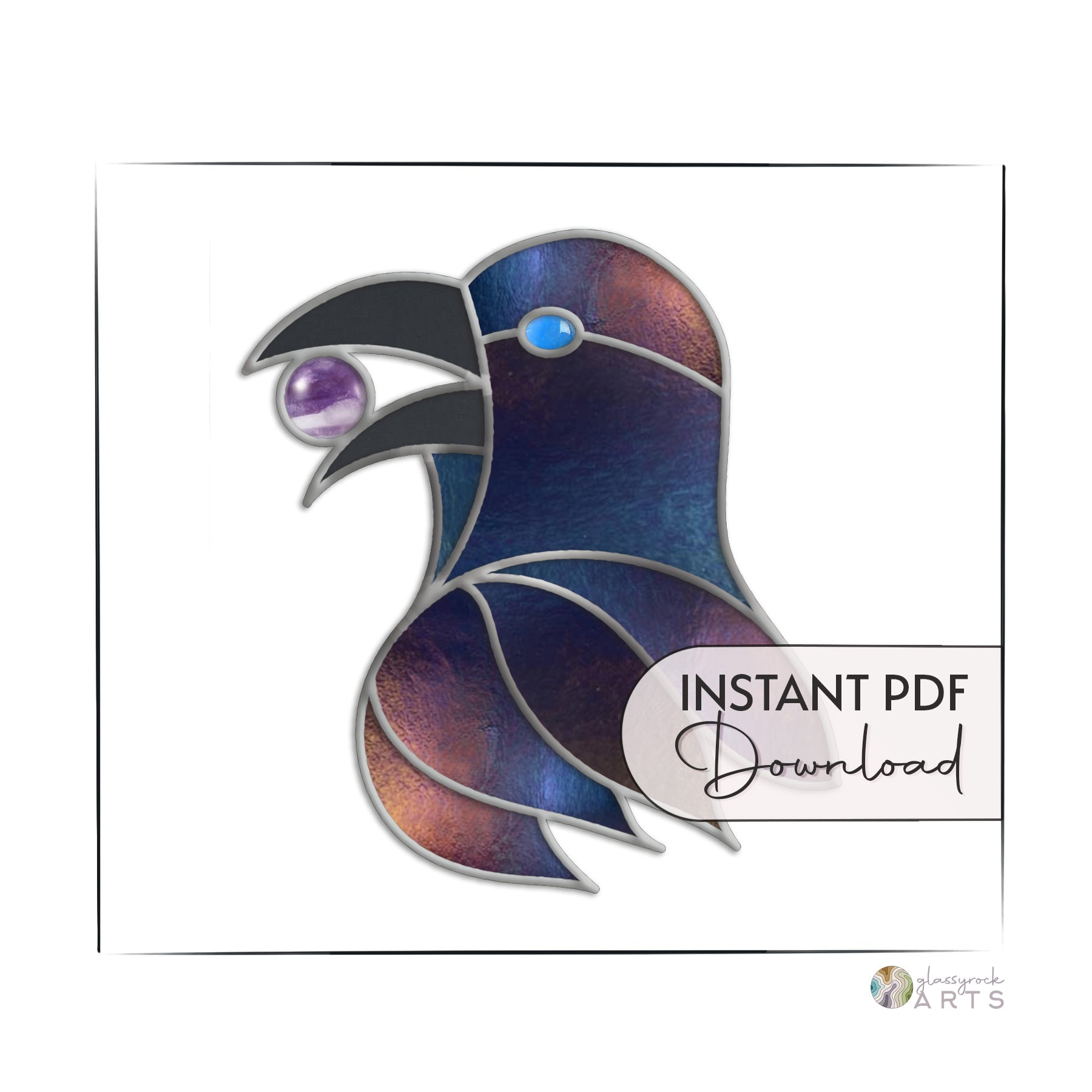 Crow With Gemstone Stained Glass Pattern GlassyRock Arts crow-with-gemstone-stained-glass-pattern-glassyrock-arts