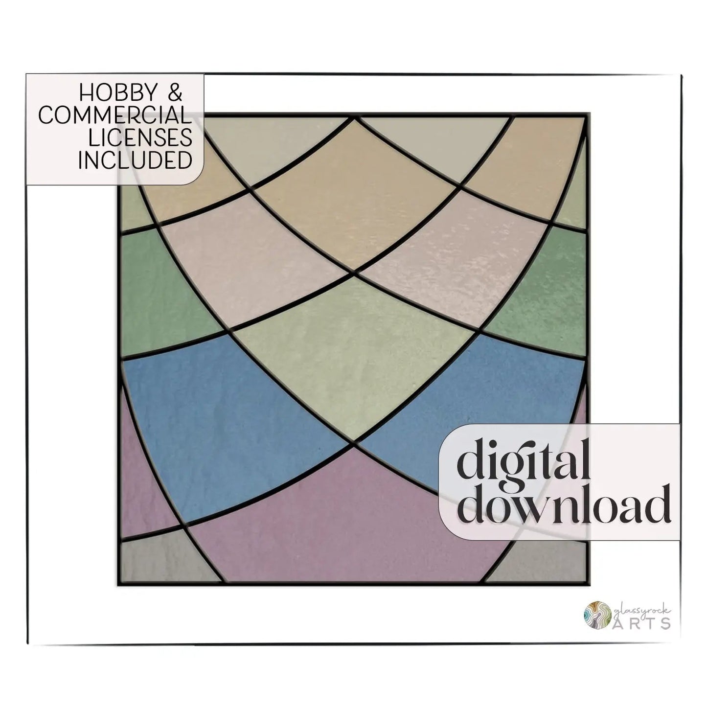 Minimalist Square Curves Stained Glass Pattern