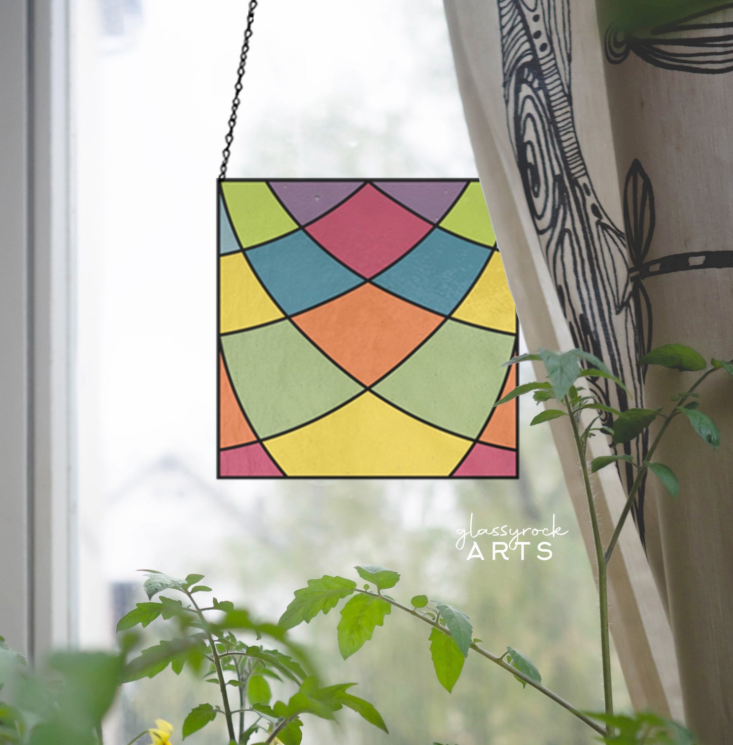 Minimalist Square Curves Stained Glass Pattern - Crafting Patterns & Molds, from GlassyRock Arts