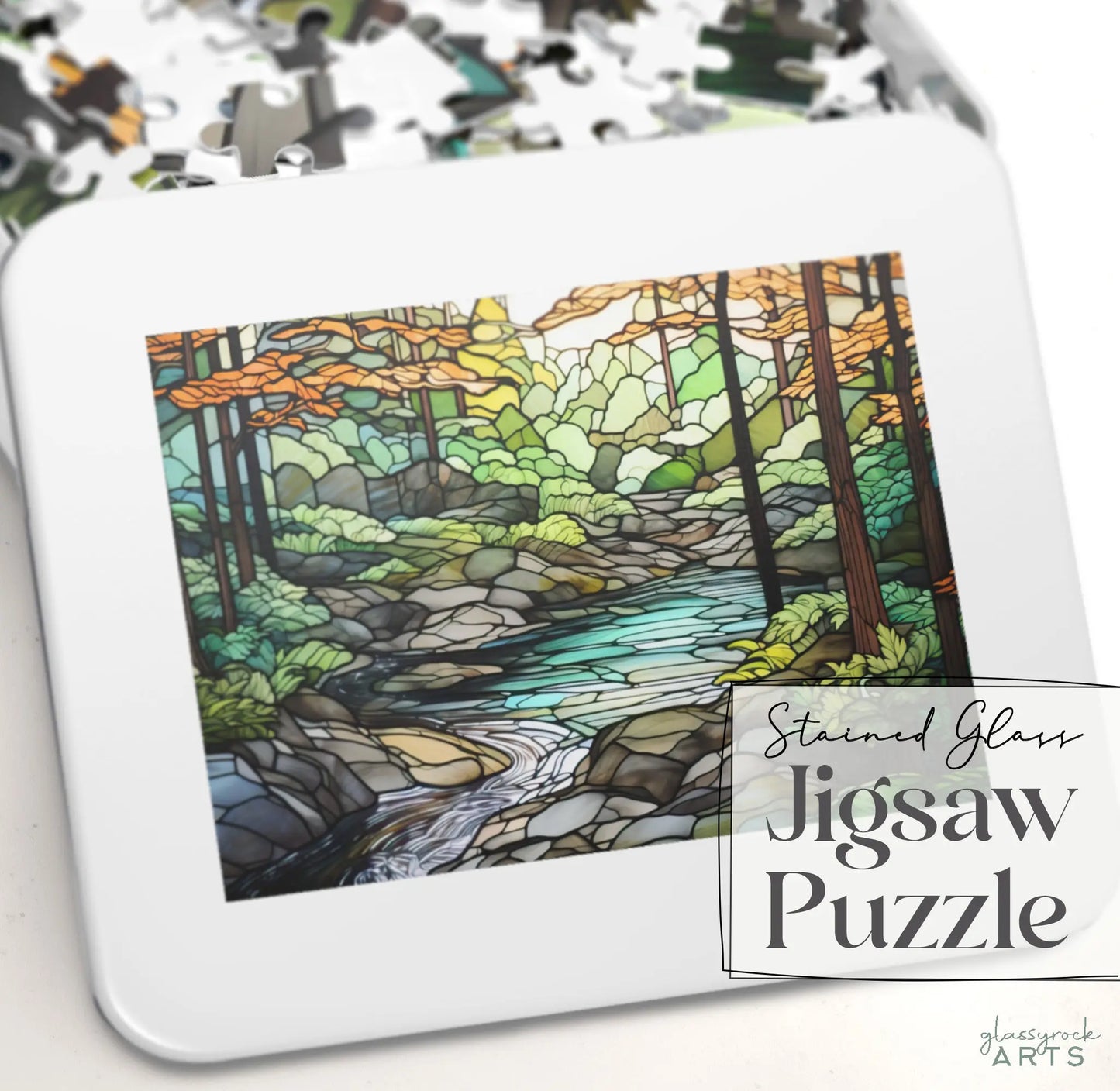 A picture of the Cuyahoga National Park Stained Glass Jigsaw Puzzle from GlassyRock Arts.