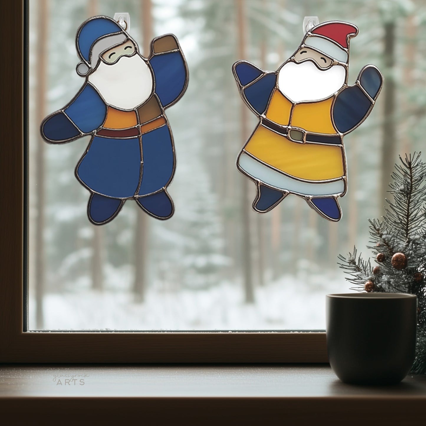 Dancing Santas Stained Glass Pattern Pack of 6