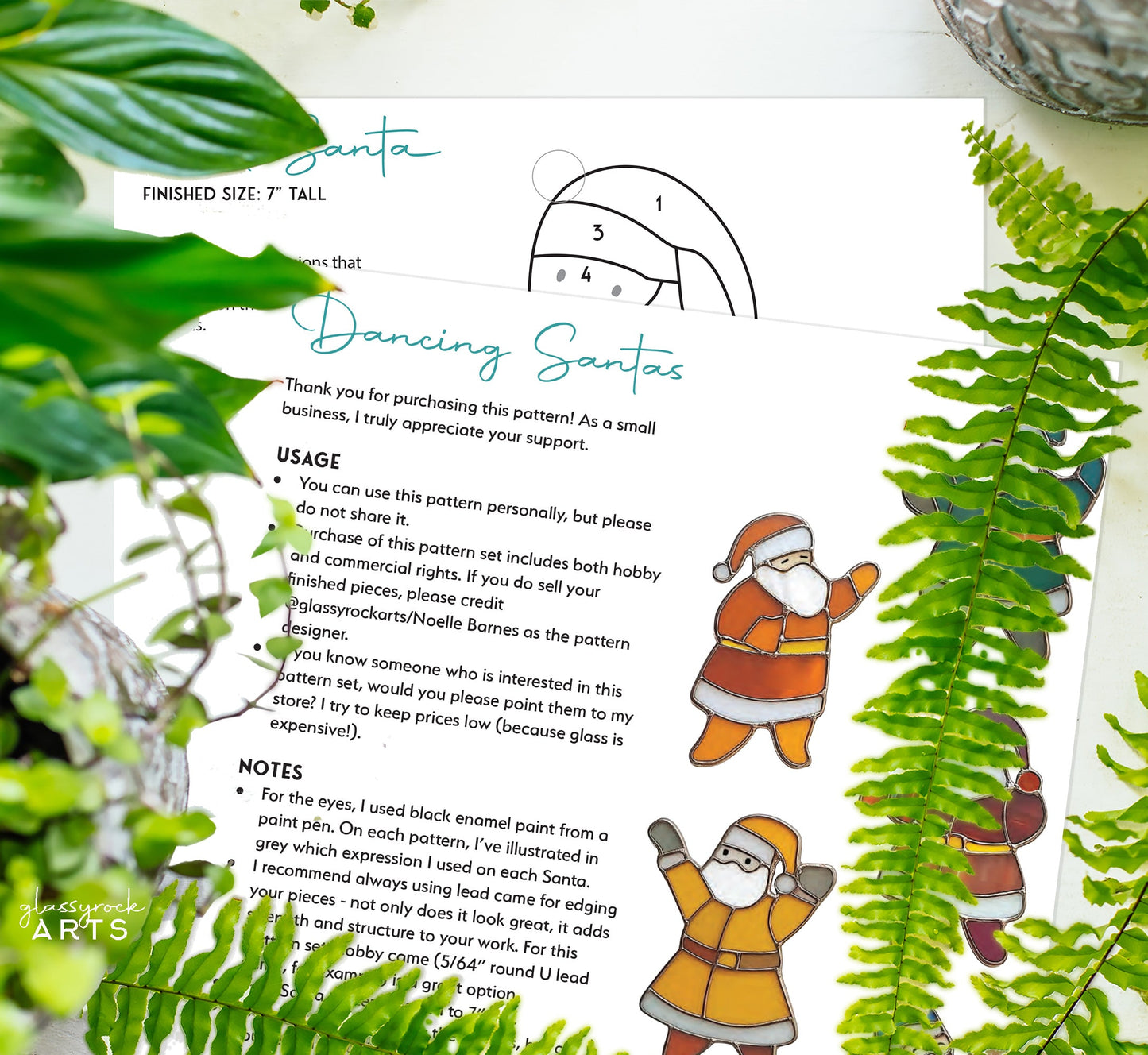 Dancing Santas Stained Glass Pattern Pack of 6