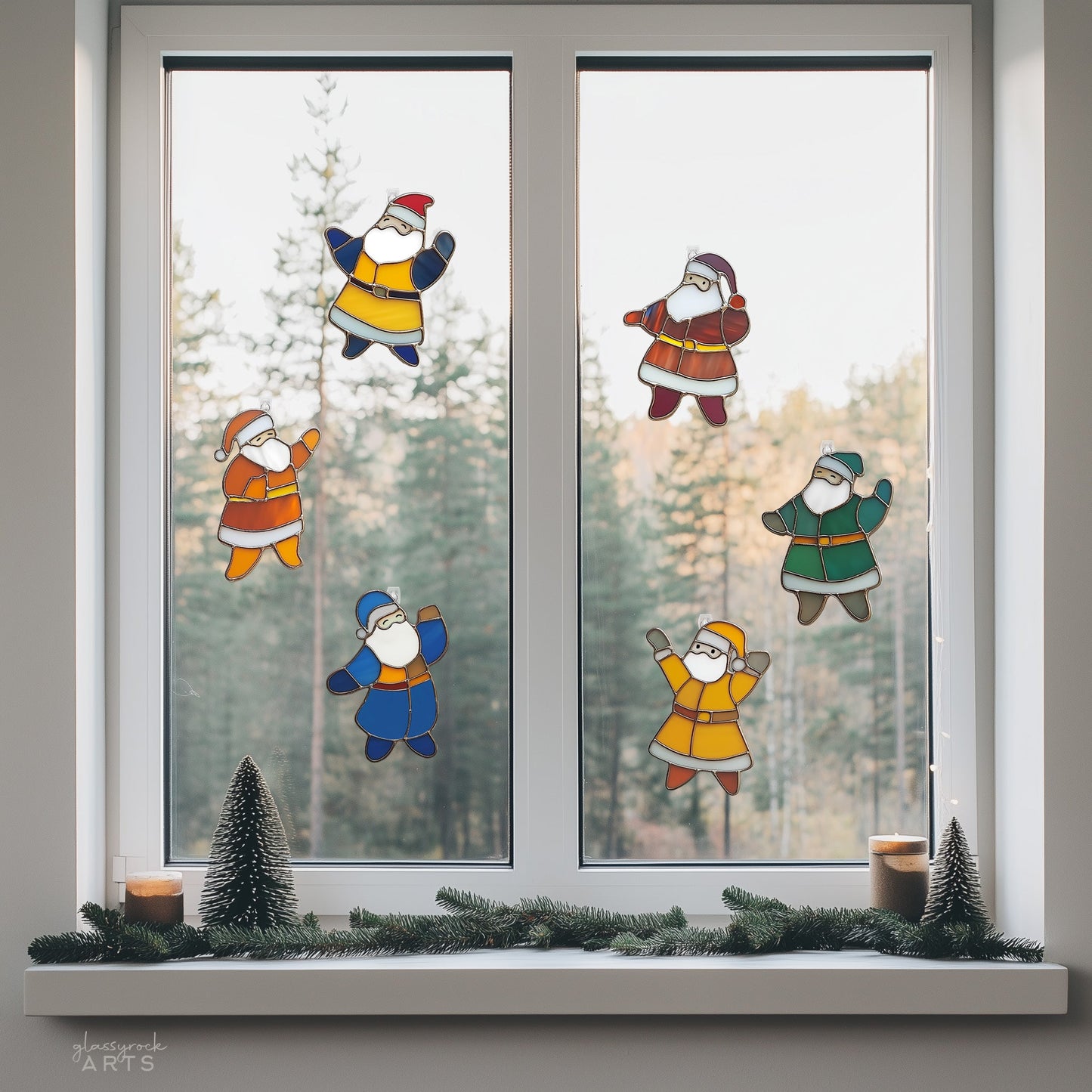 Dancing Santas Stained Glass Pattern Pack of 6