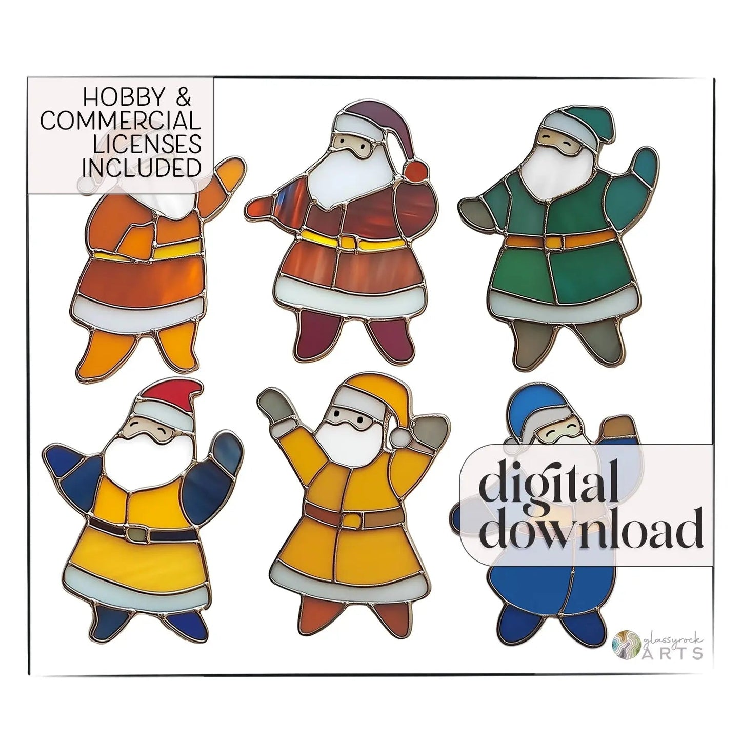 Dancing Santas Stained Glass Pattern Pack of 6