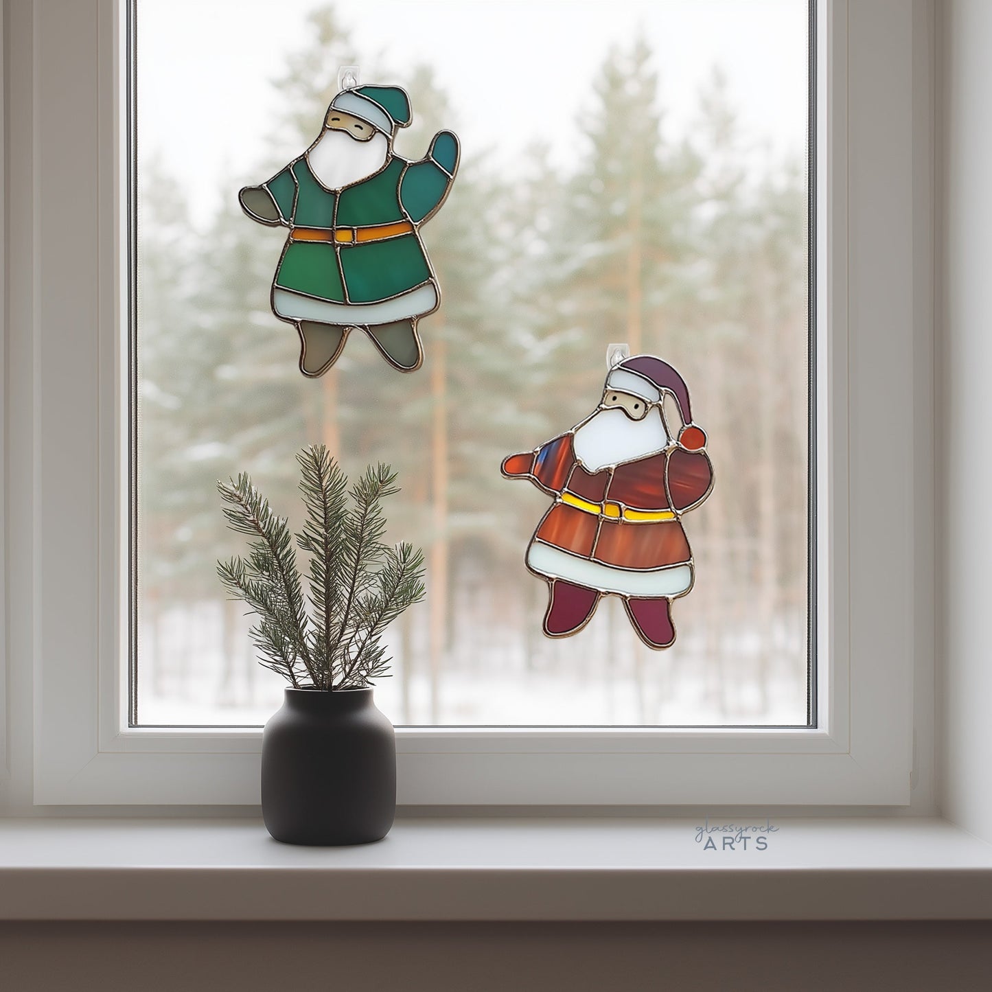 Dancing Santas Stained Glass Pattern Pack of 6