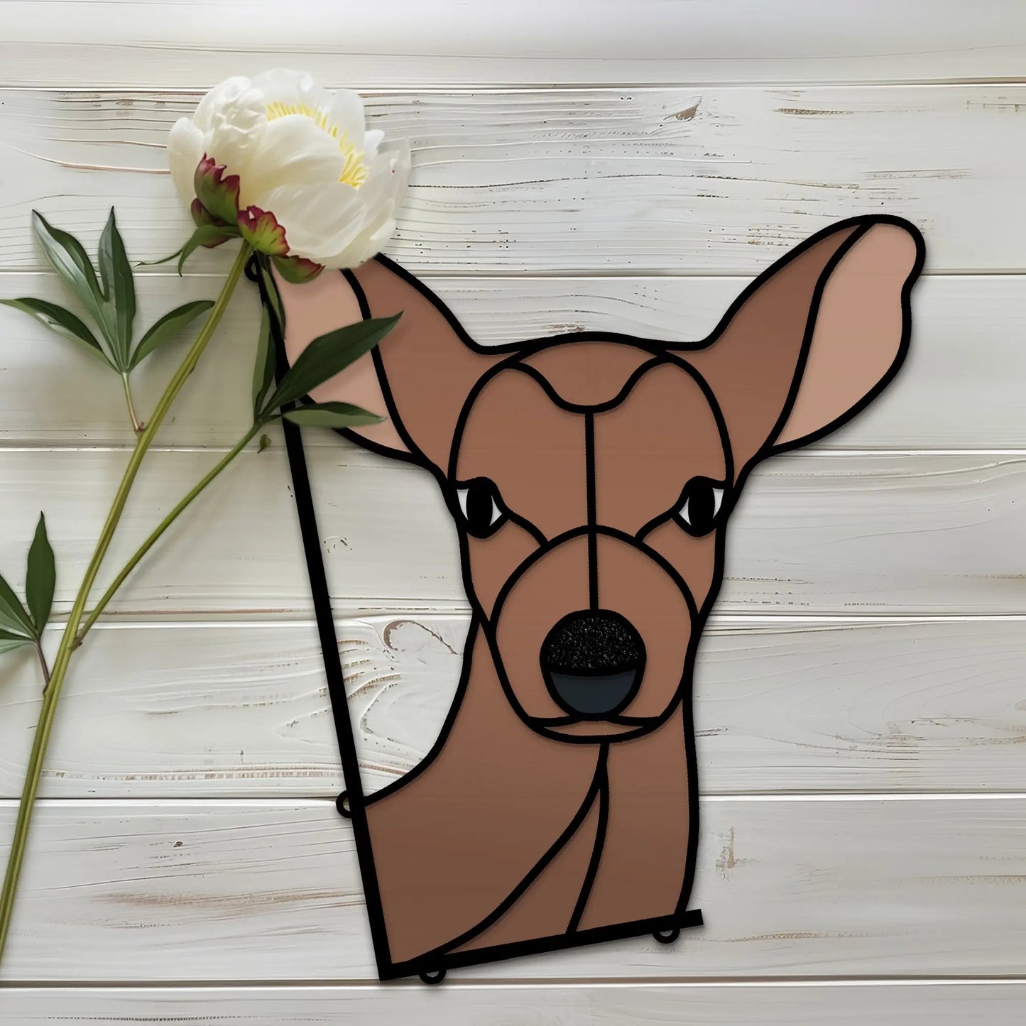A picture of the Stained Glass Deer Buddy Files for Laser Cutting - SVG, PNG, DXF from GlassyRock Arts.