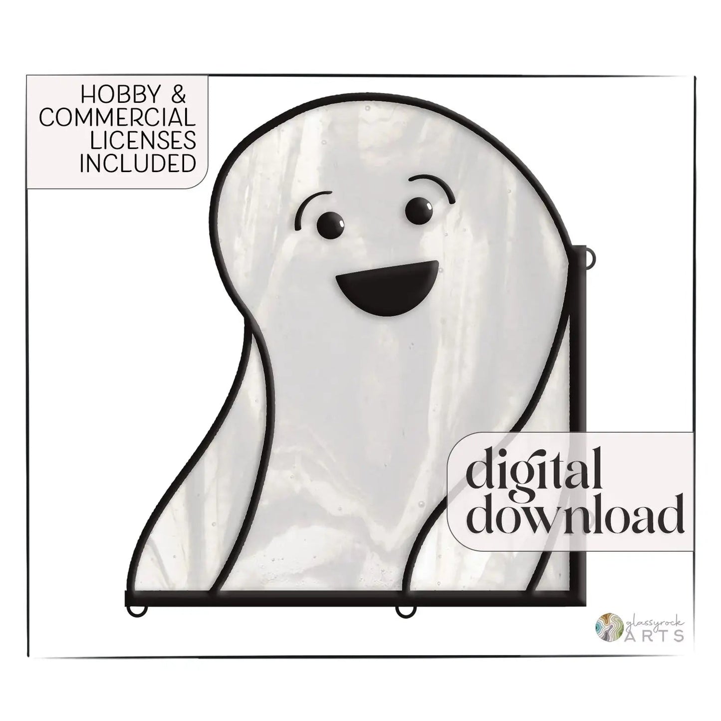 Delighted Ghost Halloween Stained Glass Pattern