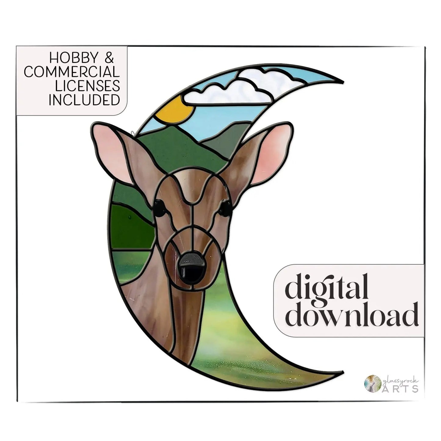 Deer Crescent Moon Stained Glass Pattern