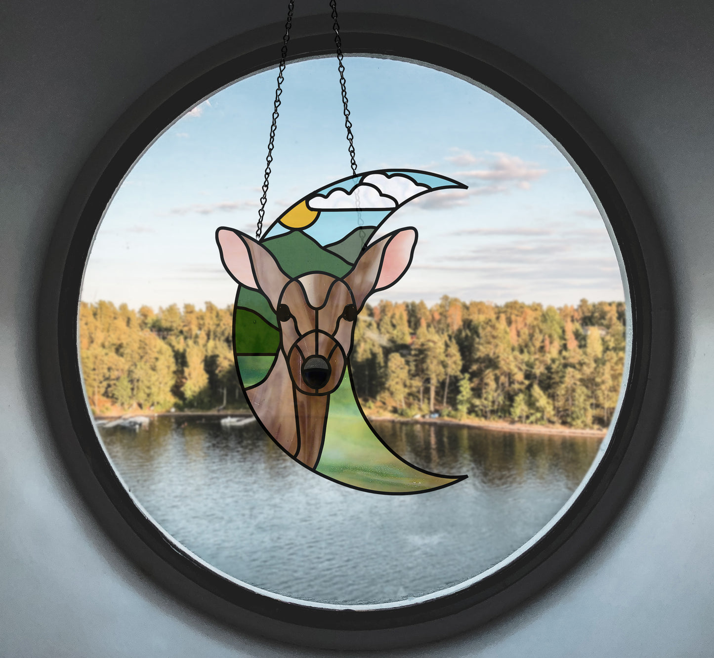 Deer Crescent Moon Stained Glass Pattern