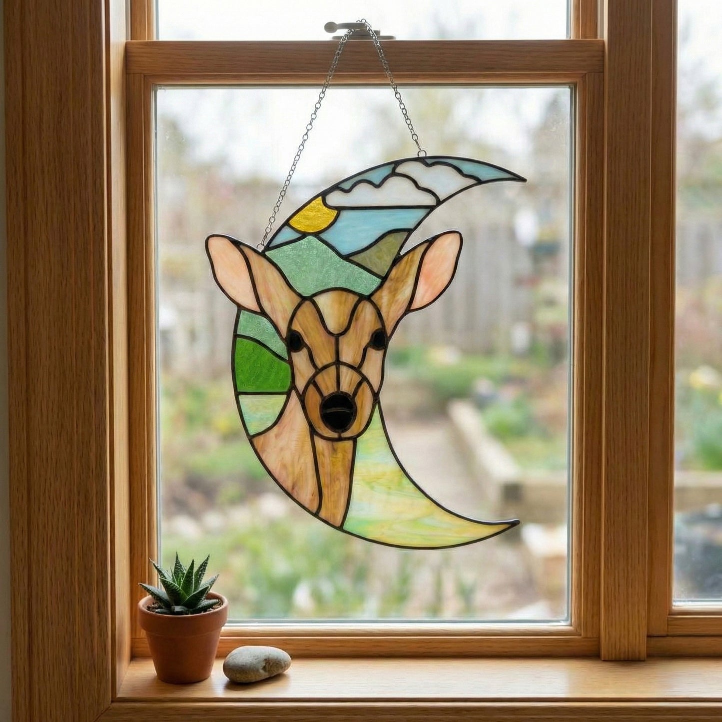 Deer Crescent Moon Stained Glass Pattern
