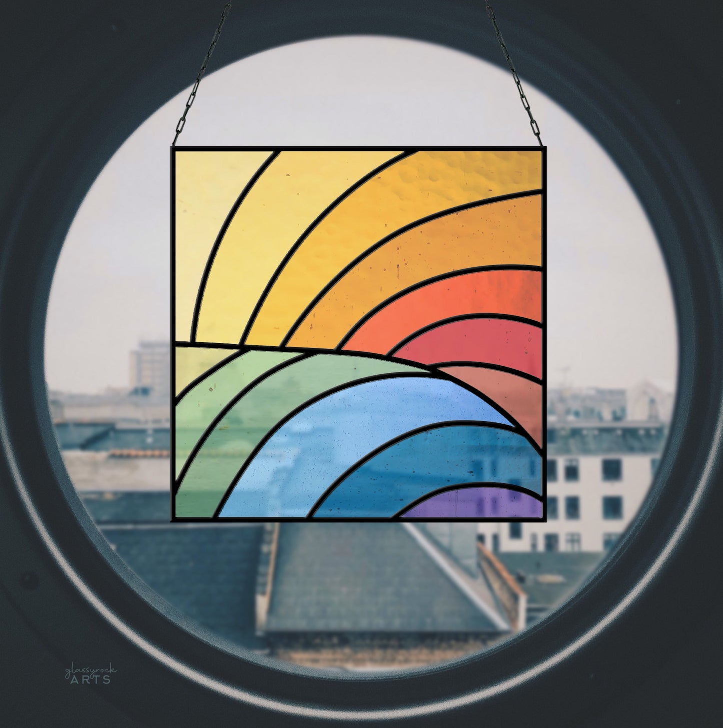 Square Abstract Rainbow Stained Glass Pattern
