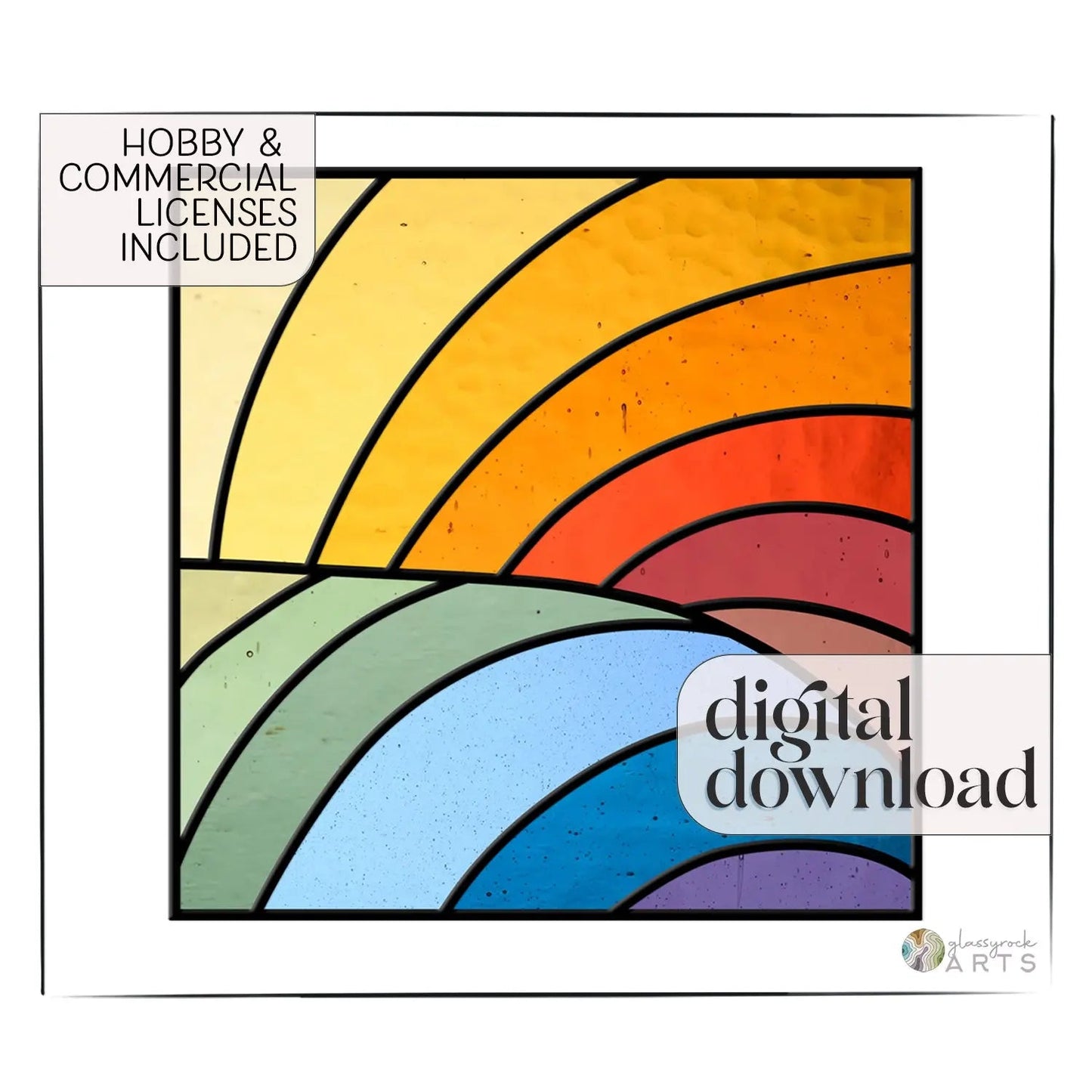 Square Abstract Rainbow Stained Glass Pattern