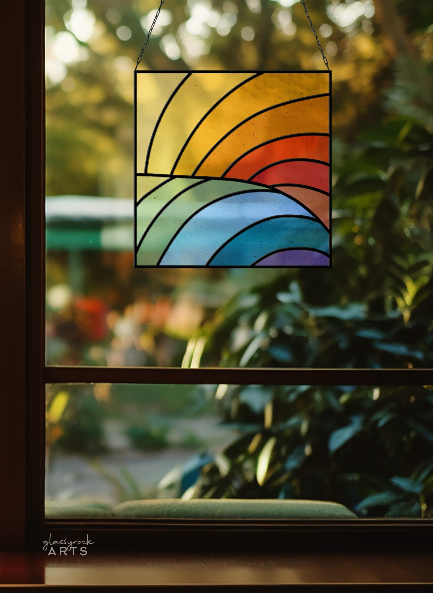 Square Abstract Rainbow Stained Glass Pattern