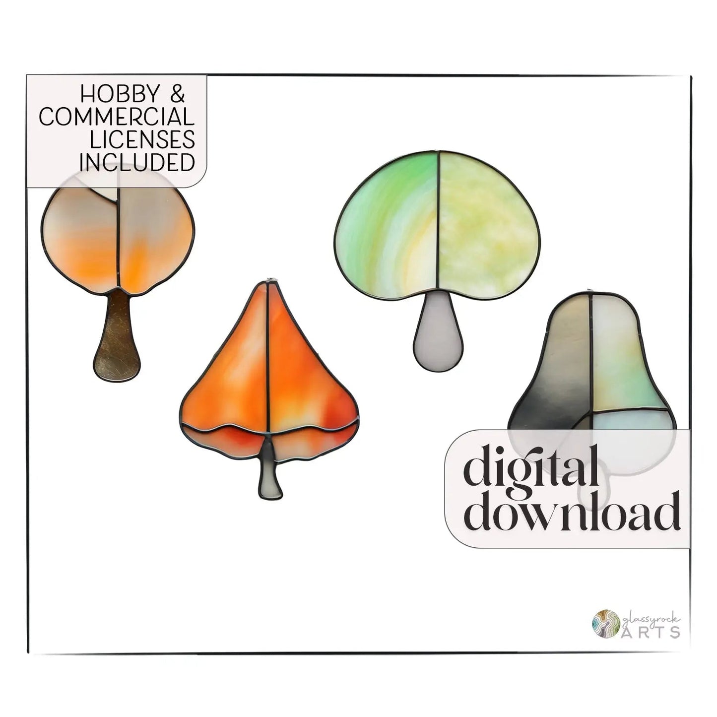 Easy MCM Mushroom Stained Glass Patterns 4-Pack