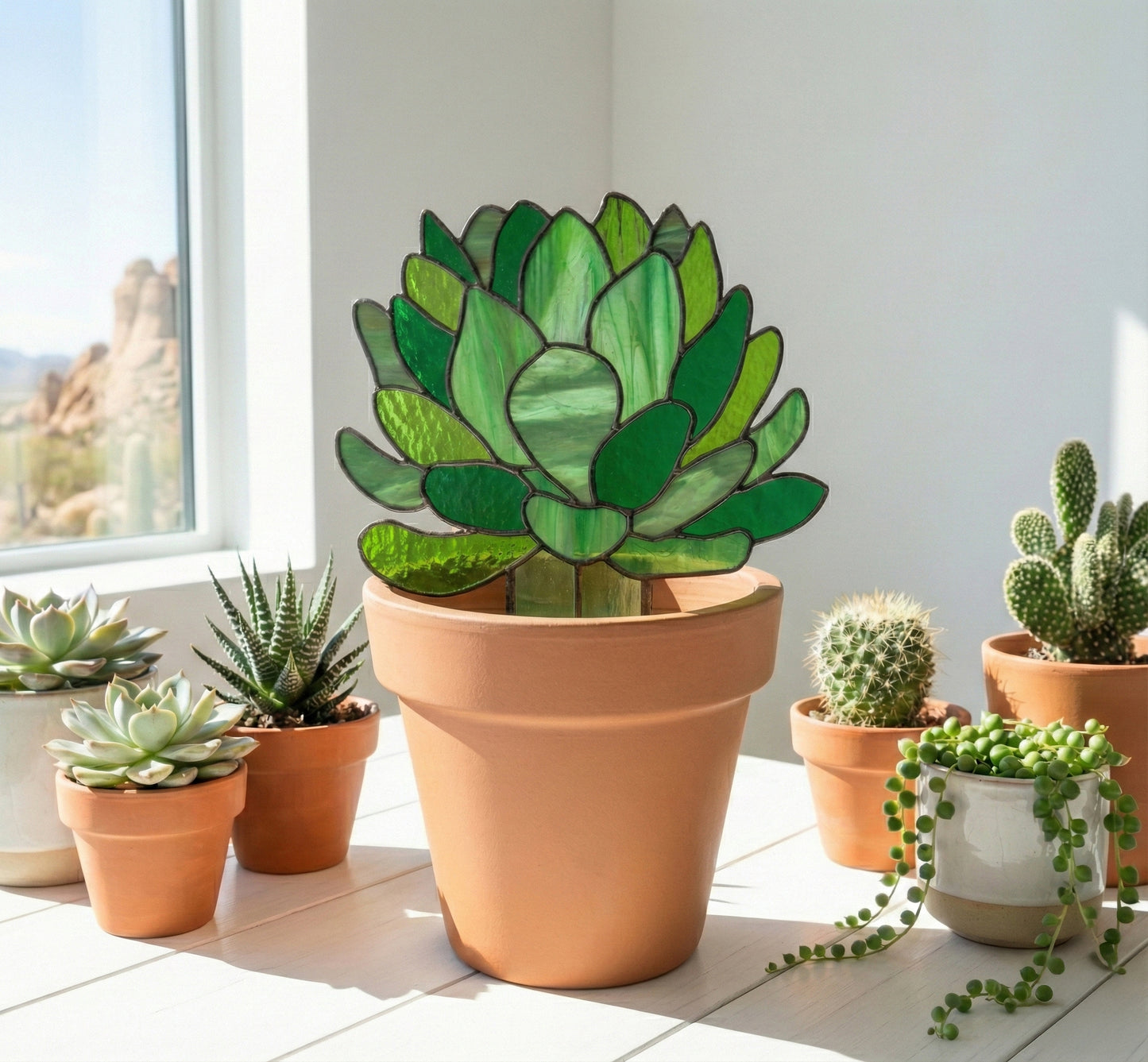 Echeveria Succulent Plant Stem Stained Glass Pattern PDF & PNG