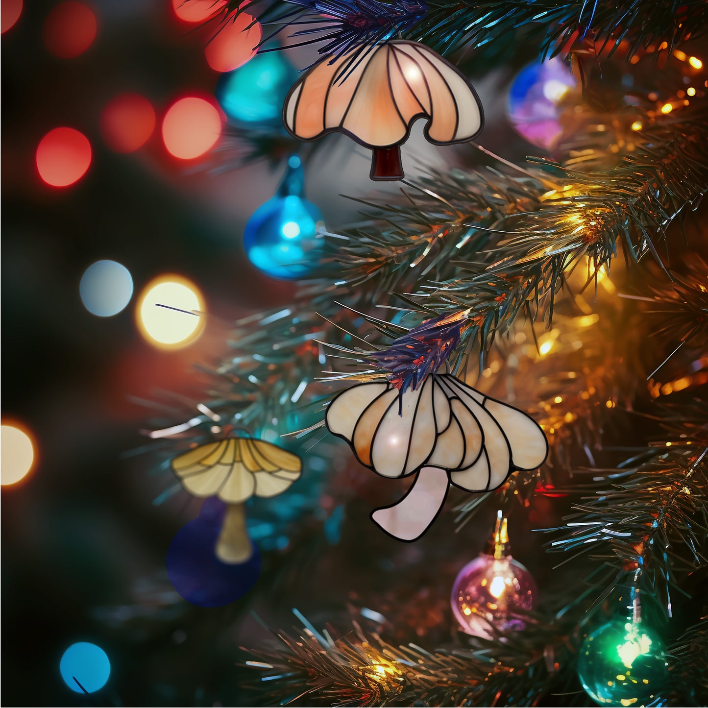 Elegant Mushroom Stained Glass, 3 Patterns