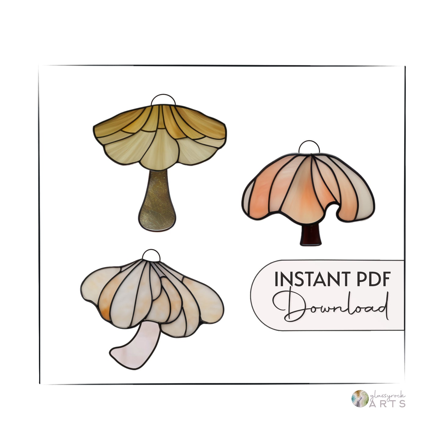 Elegant Mushroom Stained Glass Patterns, Pack of 3