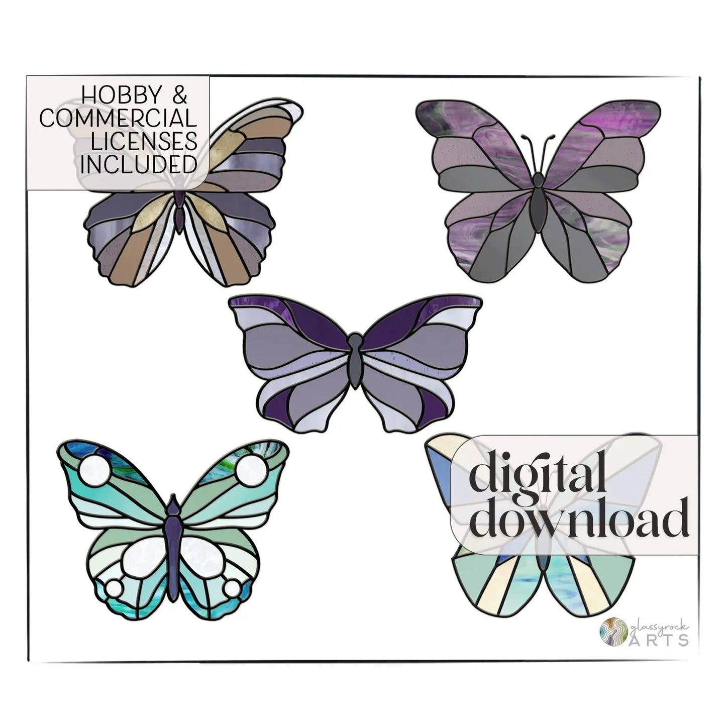 Butterflies Stained Glass Pattern Value Pack of 5