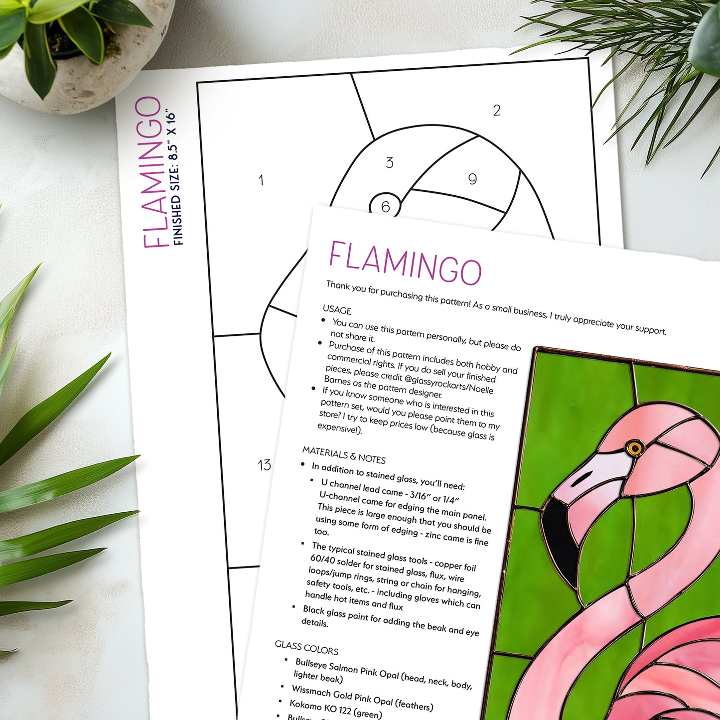 Flamingo Stained Glass Pattern and PNG