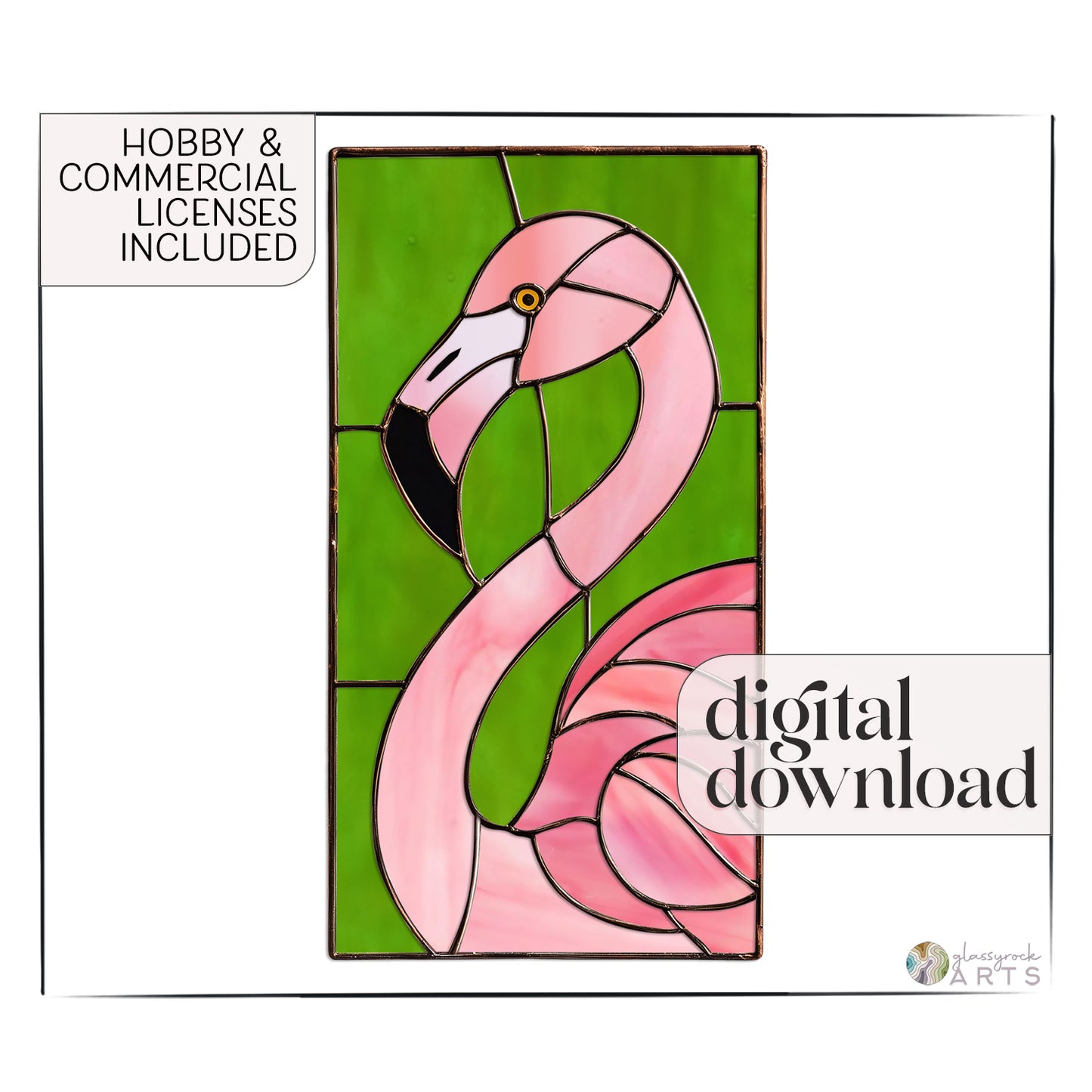 Flamingo Stained Glass Pattern and PNG