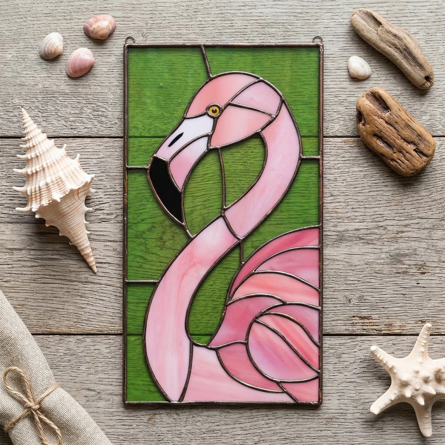 Flamingo Stained Glass Pattern and PNG