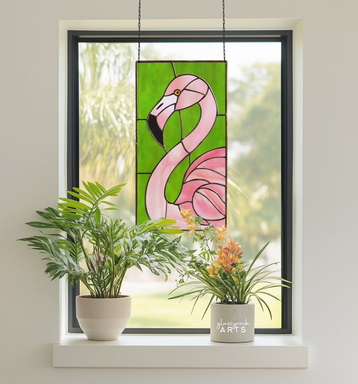 Flamingo Stained Glass Pattern and PNG