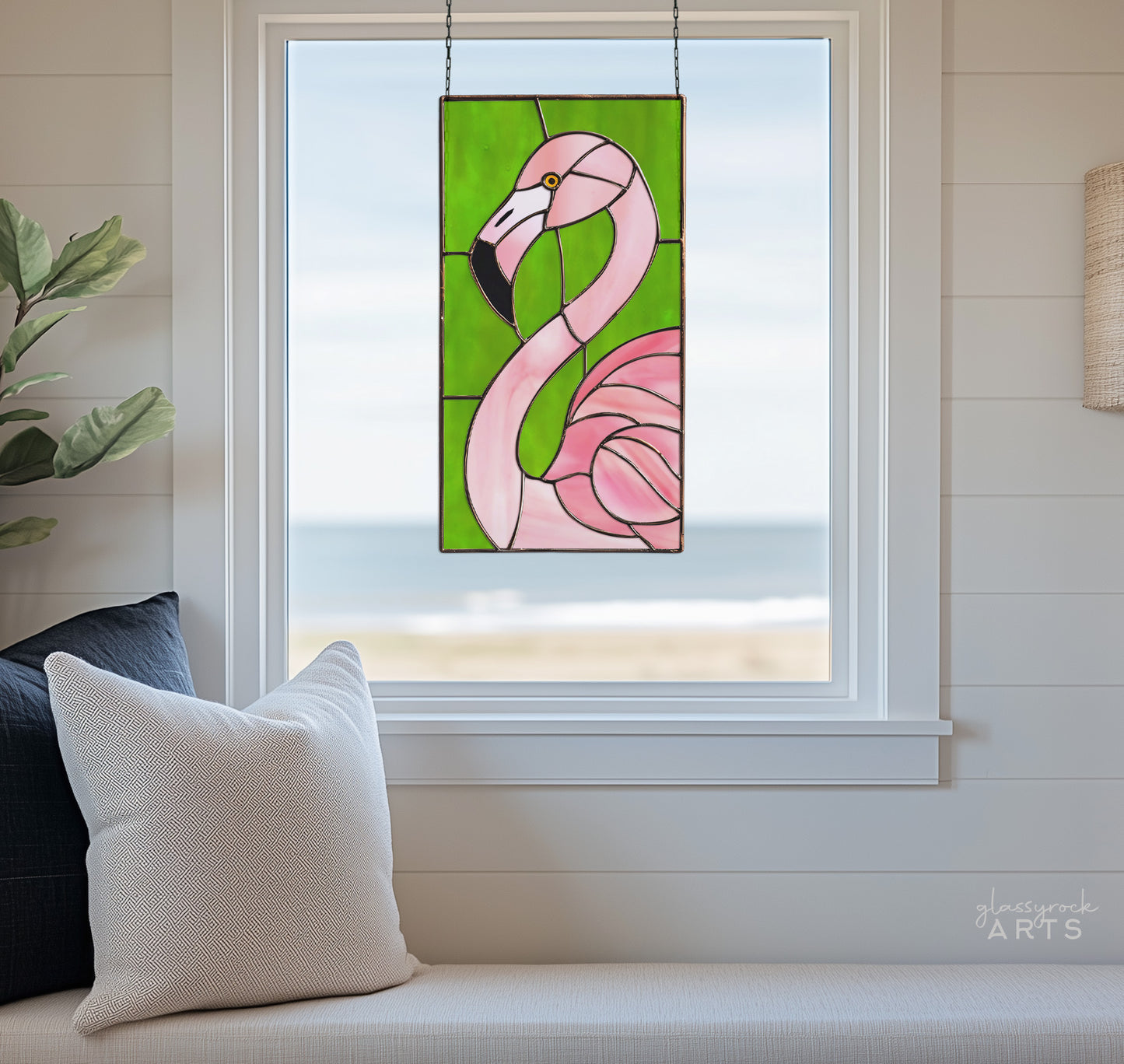 Flamingo Stained Glass Pattern and PNG