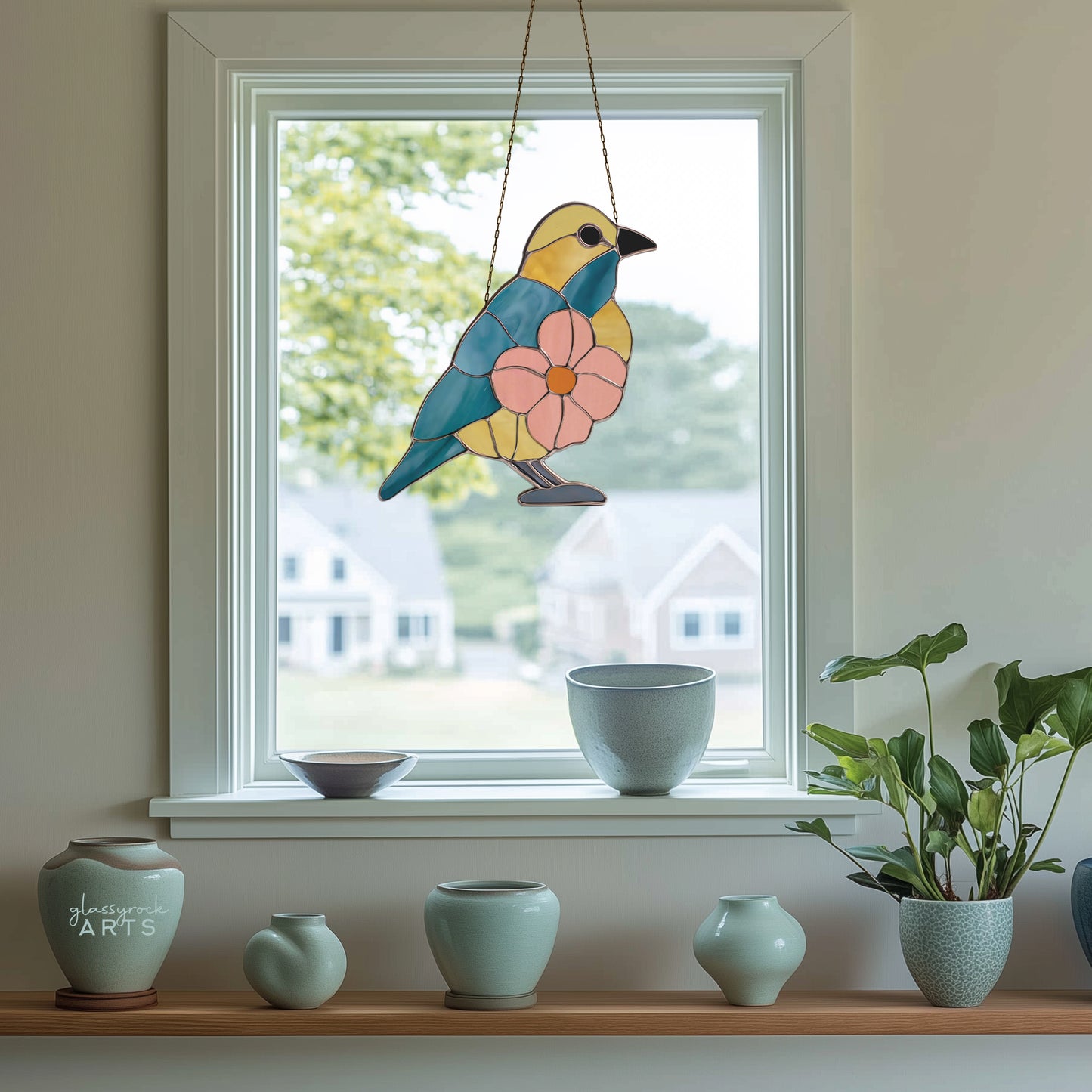 Flower Bird Stained Glass Pattern and PNG