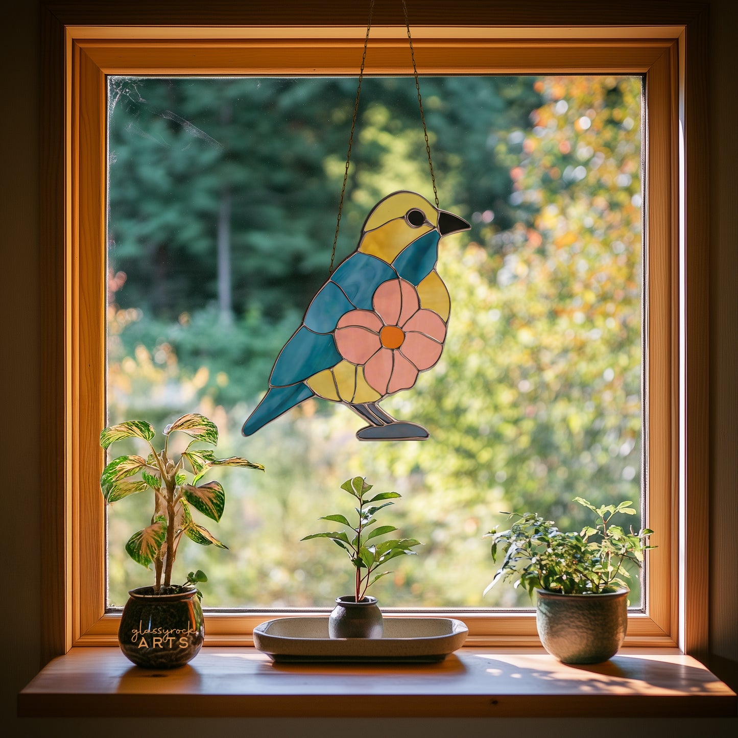 Flower Bird Stained Glass Pattern and PNG