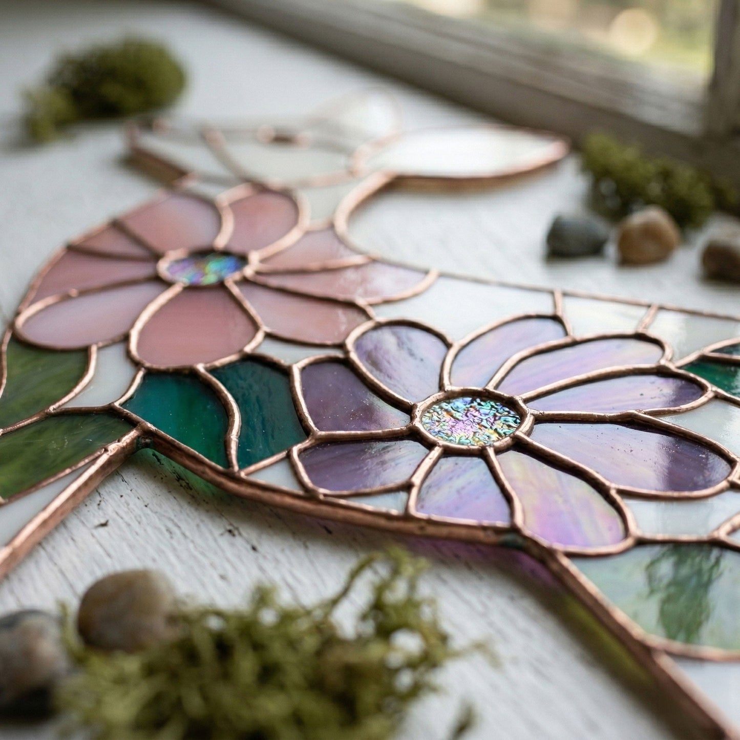 Flower Deer Stained Glass Pattern and PNG