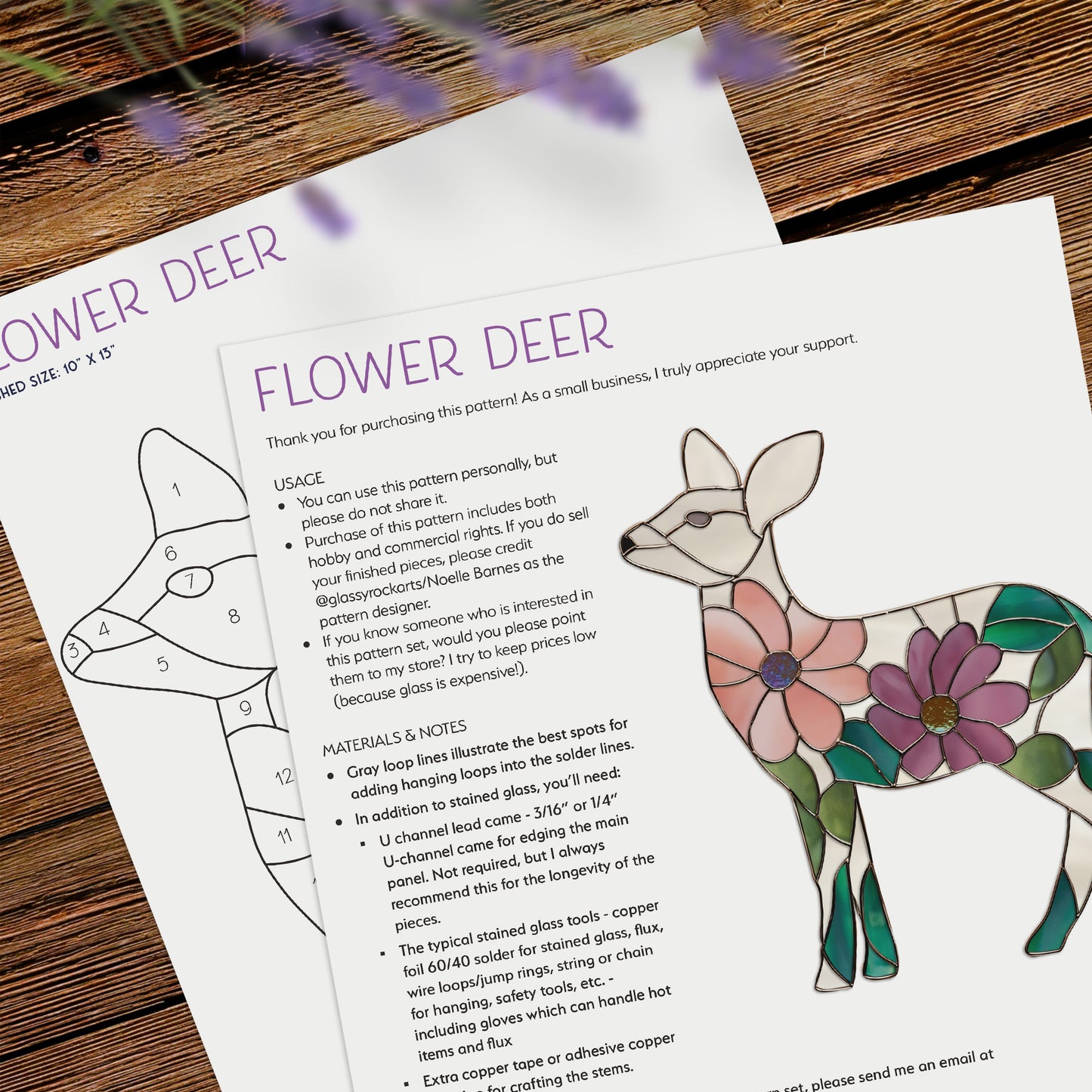 Flower Deer Stained Glass Pattern and PNG