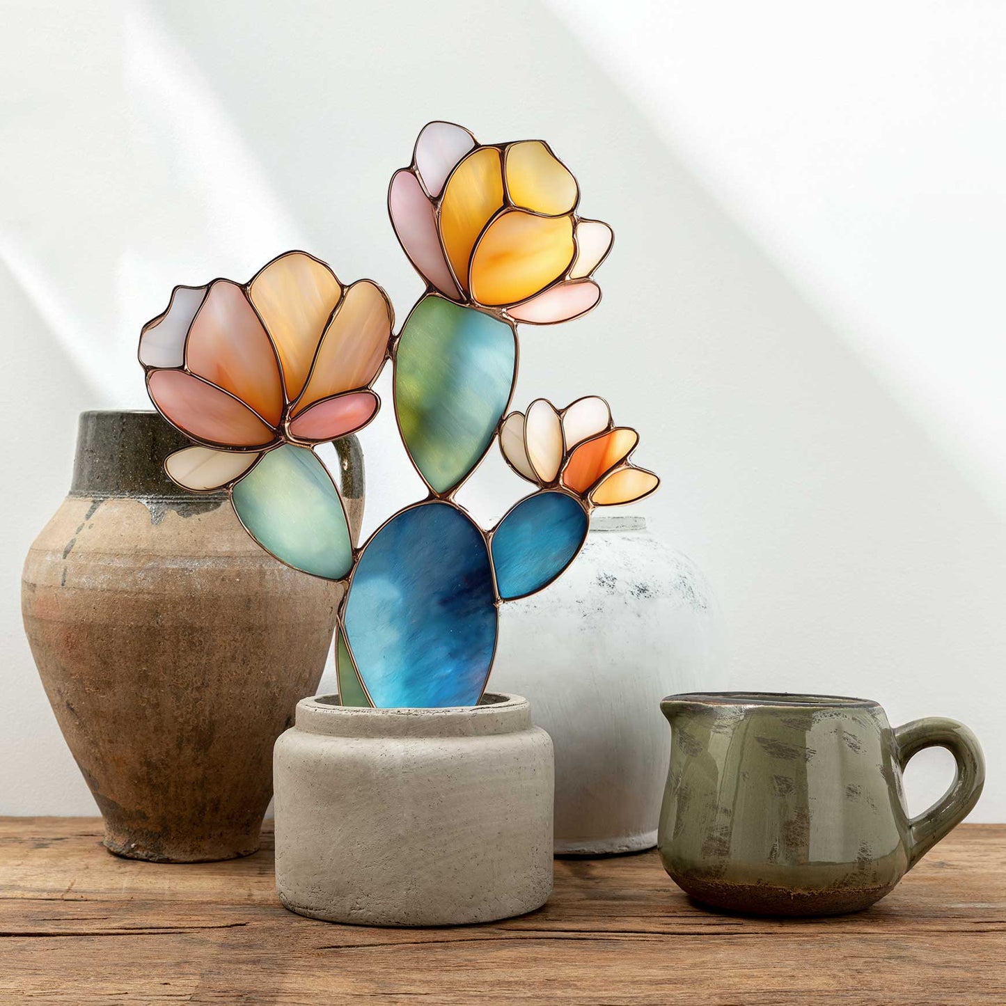 Flowering Cactus Stem Stained Glass Pattern and PNG - Crafting Patterns & Molds from GlassyRock Arts