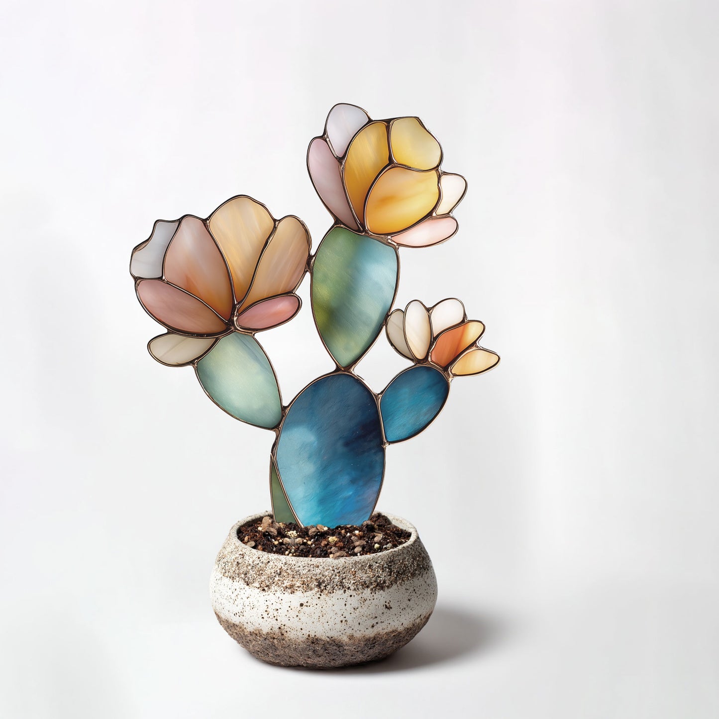 Flowering Cactus Stem Stained Glass Pattern and PNG