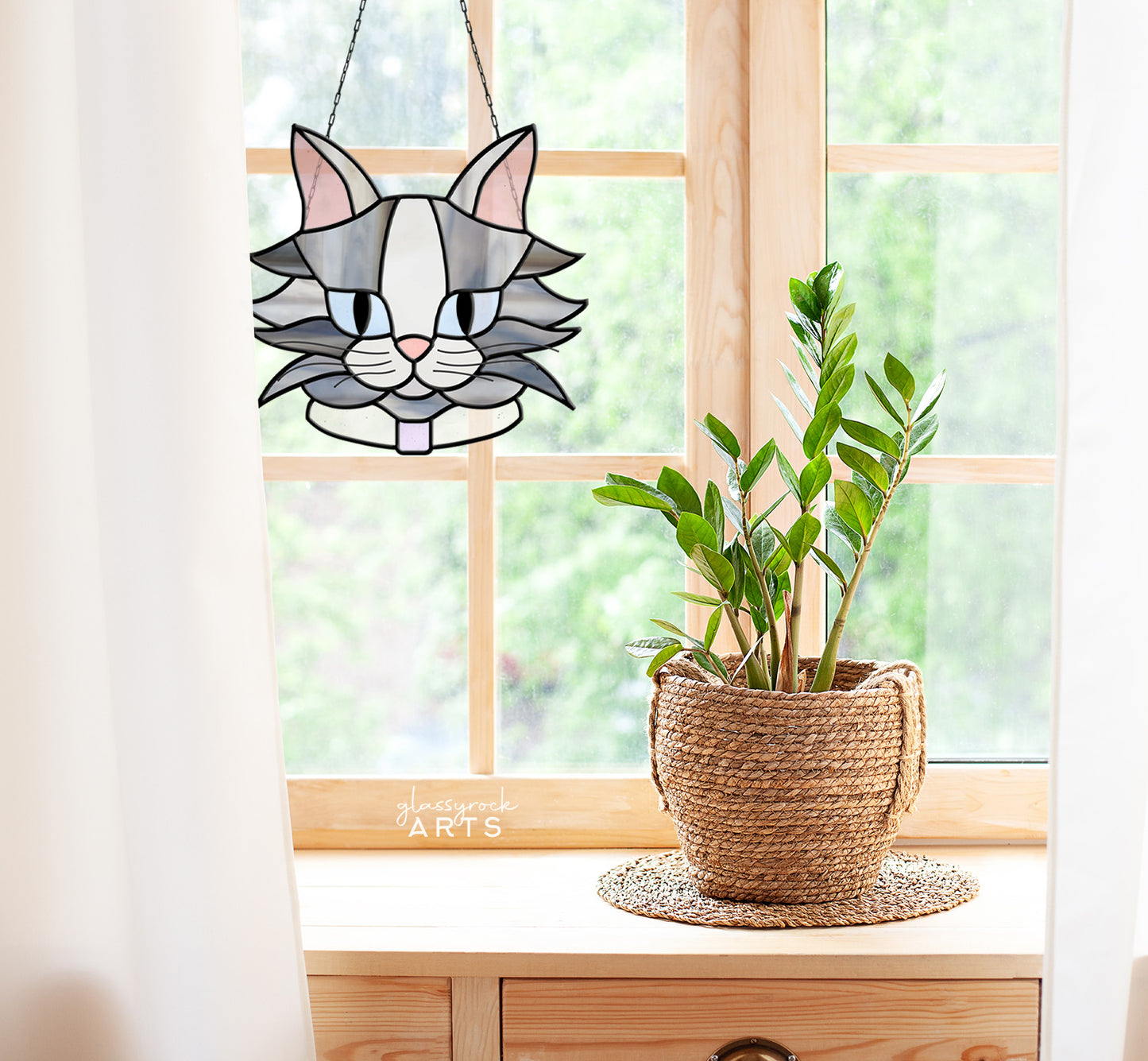Fluffy Cat Stained Glass Pattern - Crafting Patterns & Molds, from GlassyRock Arts