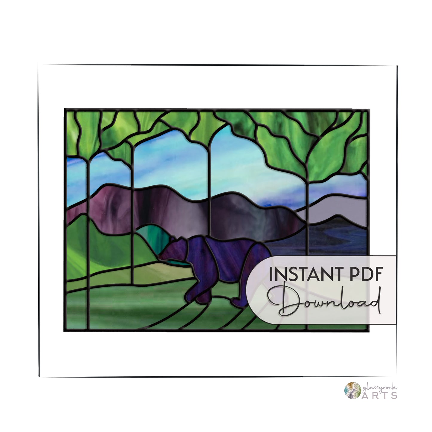 Forest Bear Stained Glass Panel Pattern